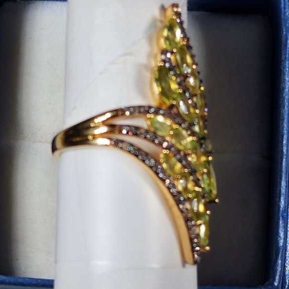 Natural Arizona Peridot & Brown Zircon bypass ring in Yellow Gold/925SS sz 9 3ct - Picture 5 of 5